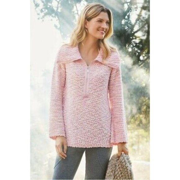 Soft Surroundings Dreamy Quarter Zip Pullover Sweater Pink Comfy Women's M - Picture 1 of 8